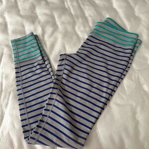 Under Armour Gray Leggings with Blue and Teal Stripes